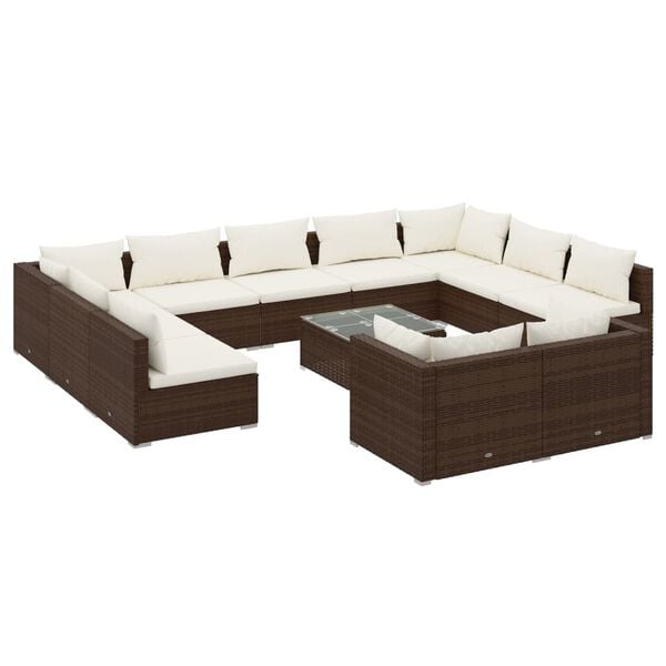 vidaXL 12 Piece Garden Lounge Set with Cushions Brown Poly Rattan