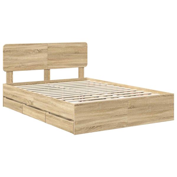 vidaXL Bed Frame with Drawer Sonoma Oak 150 x 200 cm Engineered Wood
