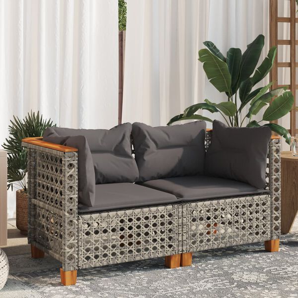 vidaXL Garden Sofas Corner with Cushions 2 pcs Grey Poly Rattan