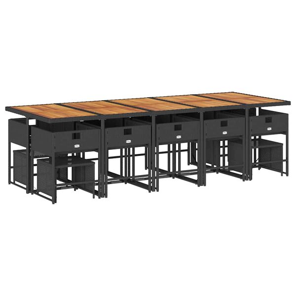 vidaXL 15 Piece Garden Dining Set with Cushions Black Poly Rattan