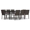 vidaXL 9 Piece Garden Dining Set with Cushions Poly Rattan and Steel