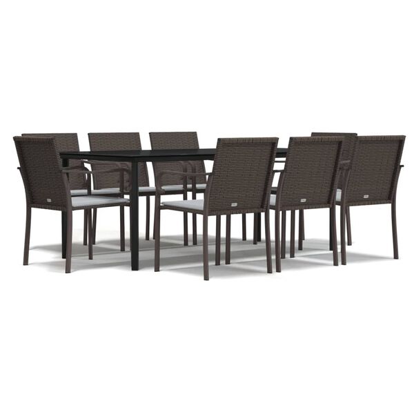 vidaXL 9 Piece Garden Dining Set with Cushions Poly Rattan and Steel