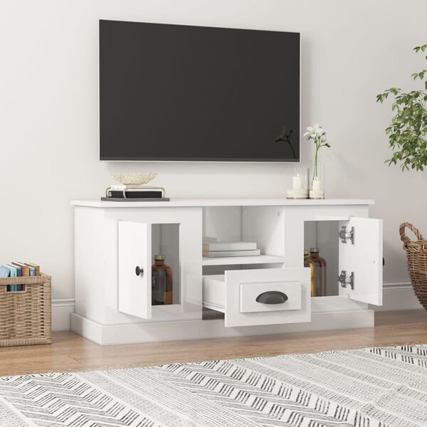 vidaXL TV Cabinet High Gloss White 100x35.5x45 cm Engineered Wood