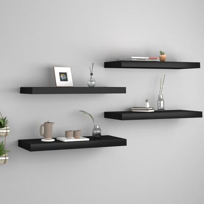 vidaXL Floating Wall Shelves 4 pcs Black 60x23.5x3.8 cm MDF