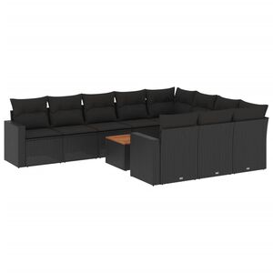 vidaXL 11 Piece Garden Sofa Set with Cushions Black Poly Rattan
