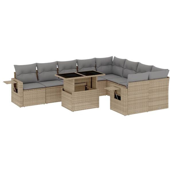 vidaXL 10 Piece Garden Sofa Set with Cushions Beige Poly Rattan