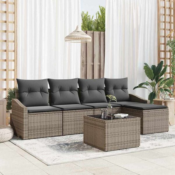 vidaXL Sofa Set with Cushion 6 pcs Grey Poly Rattan