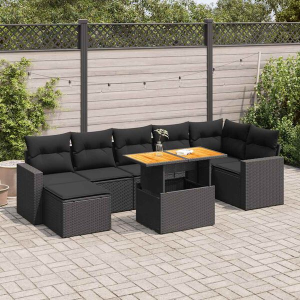 vidaXL 8 Piece Garden Sofa Set with Cushions Black Poly Rattan