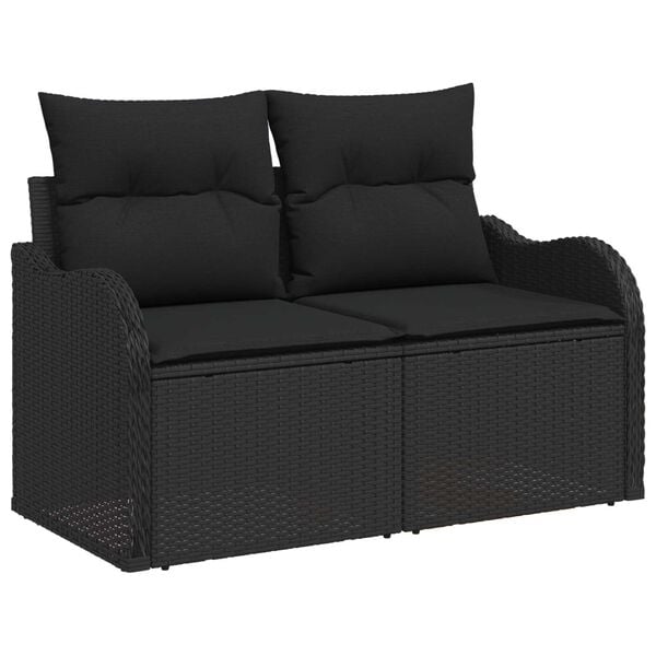 vidaXL Garden Sofa Set with Cushion 6 pcs Black Poly Rattan