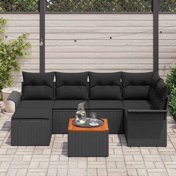 vidaXL Garden Sofa Set with Storage 7 pcs Black Poly Rattan