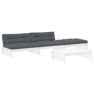 vidaXL 4 Piece Garden Lounge Set with Cushions White Solid Wood