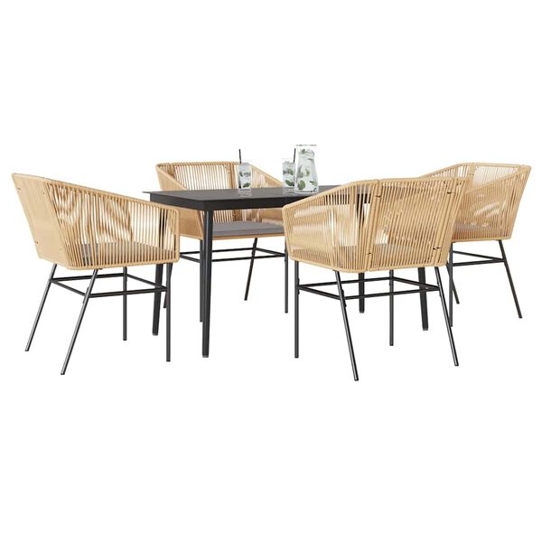 vidaXL 5 Piece Garden Dining Set with Cushions Brown Poly Rattan Glass