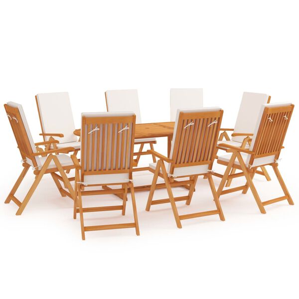 vidaXL 9 Piece Garden Dining Set with Cushions Solid Teak Wood