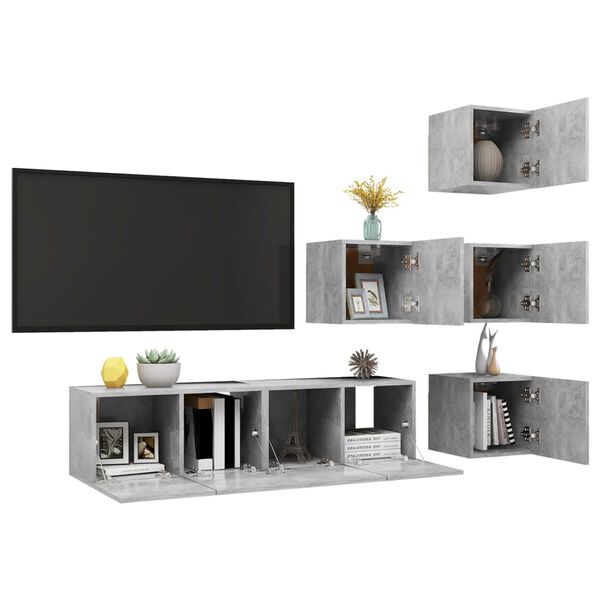 vidaXL 6 Piece TV Cabinet Set Concrete Grey Engineered Wood