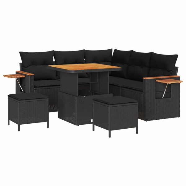 vidaXL Garden Sofa Set 8 pcs Black Poly rattan and powder-coated steel