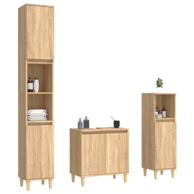 vidaXL 3 Piece Bathroom Furniture Set Sonoma Oak Engineered Wood