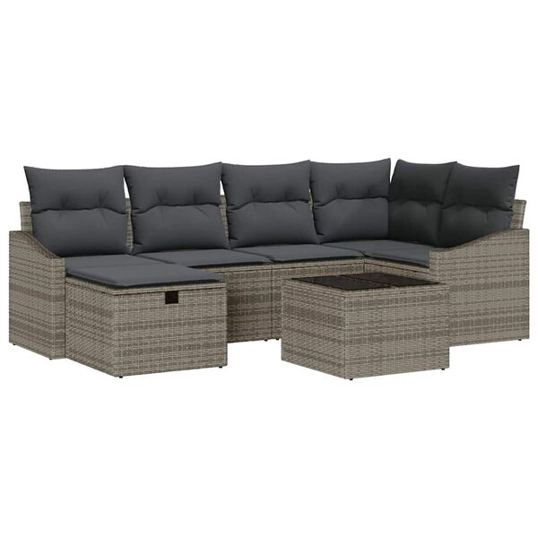 vidaXL Sofa Set with Cushion 7 pcs Poly Rattan