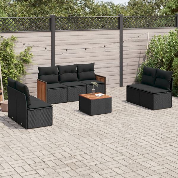 vidaXL 8 Piece Garden Sofa Set with Cushions Black Poly Rattan