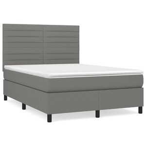 vidaXL Box Spring Bed with Mattress Dark Grey 137x187 cm Double Size Fabric