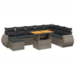 vidaXL 9 Piece Garden Sofa Set with Cushions Grey Poly Rattan