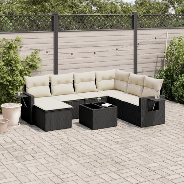 vidaXL 8 Piece Garden Sofa Set with Cushions Black Poly Rattan