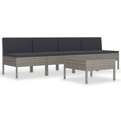 vidaXL 5 Piece Garden Sofa Set with Cushions Poly Rattan Grey