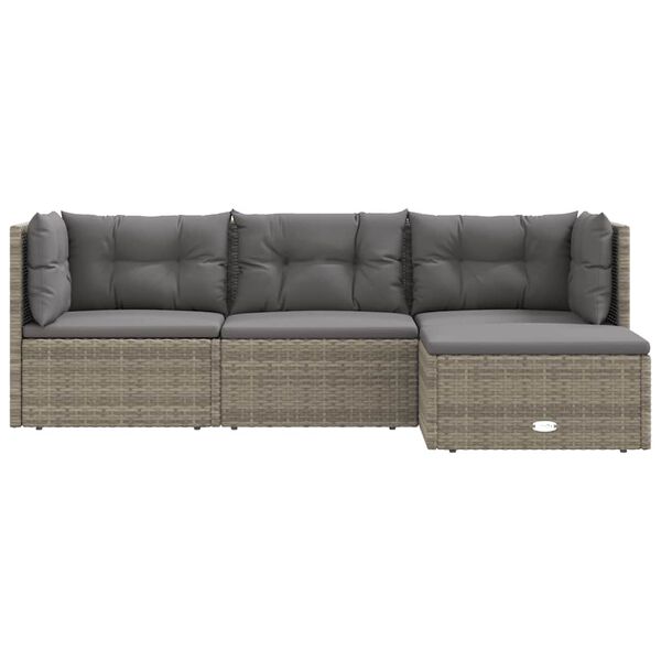 vidaXL 4 Piece Garden Lounge Set with Cushions Grey Poly Rattan