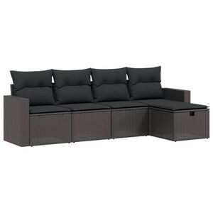 vidaXL 5 Piece Garden Sofa Set with Cushions Black Poly Rattan