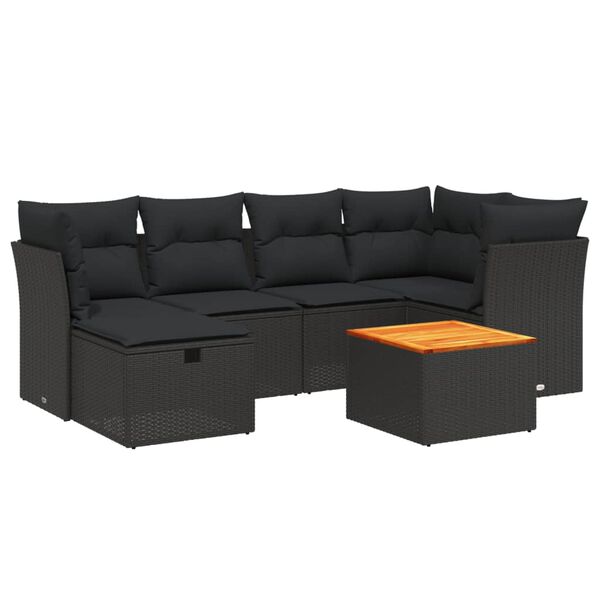 vidaXL 7 Piece Garden Sofa Set with Cushions Black Poly Rattan