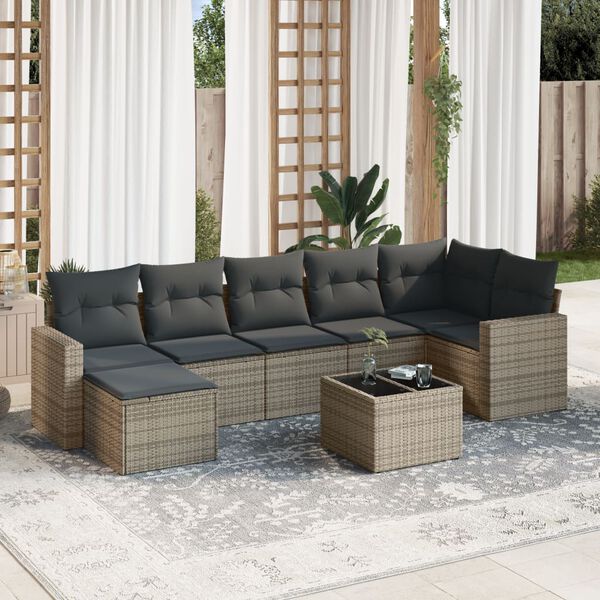 vidaXL 8 Piece Garden Sofa Set with Cushions Grey Poly Rattan