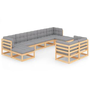 vidaXL 9 Piece Garden Lounge Set with Cushions Solid Pinewood