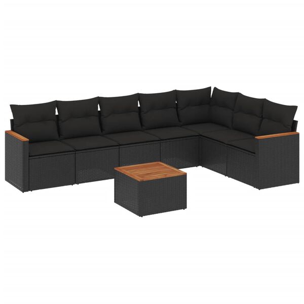 vidaXL 8 Piece Garden Sofa Set with Cushions Black Poly Rattan
