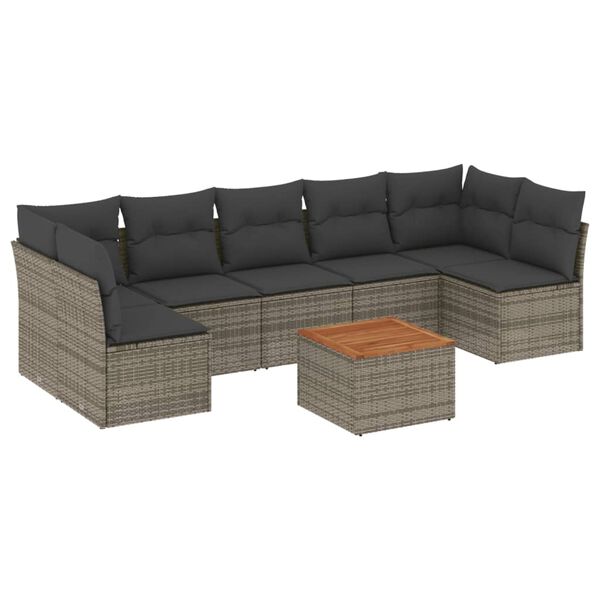 vidaXL 8 Piece Garden Sofa Set with Cushions Grey Poly Rattan