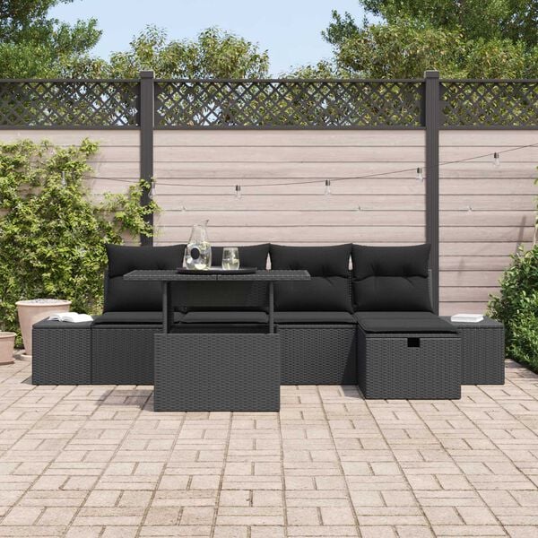 vidaXL Garden Sofa Set with Cushion 6 pcs Black Poly rattan