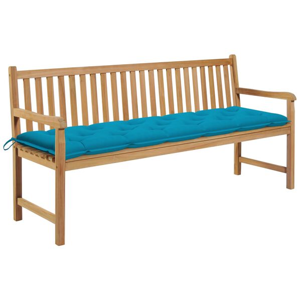vidaXL Garden Bench with Light Blue Cushion 175 cm Solid Teak Wood