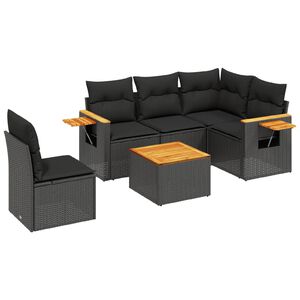 vidaXL 6 Piece Garden Sofa Set with Cushions Black Poly Rattan