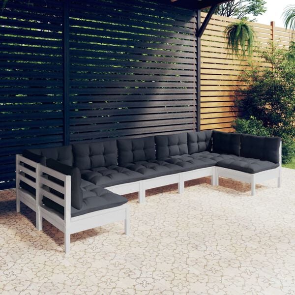vidaXL 7 Piece Garden Lounge Set with Cushions White Solid Pinewood