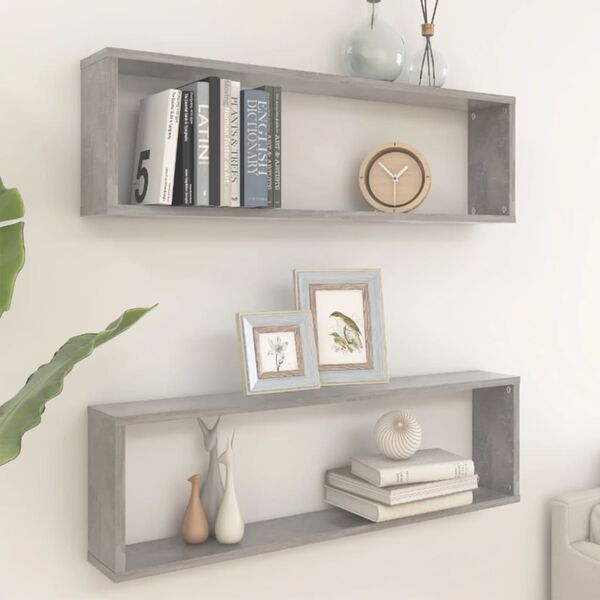 vidaXL Wall Cube Shelf 2 pcs Concrete Grey 100x15x30 cm Engineered Wood