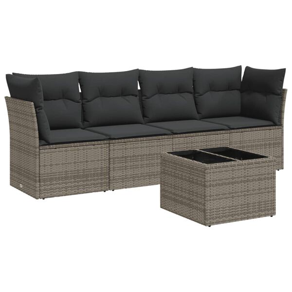 vidaXL 5 Piece Garden Sofa Set with Cushions Grey Poly Rattan