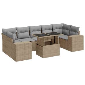 vidaXL 8 Piece Garden Sofa Set with Cushions Beige Poly Rattan