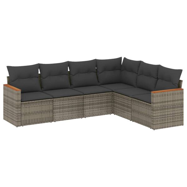 vidaXL 6 Piece Garden Sofa Set with Cushions Grey Poly Rattan