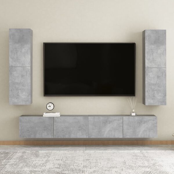 vidaXL 4 Piece TV Cabinet Set Concrete Grey Engineered Wood