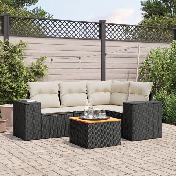vidaXL 5 Piece Garden Sofa Set with Cushions Black Poly Rattan