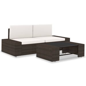 vidaXL 3 Piece Garden Lounge Set Poly Rattan Brown