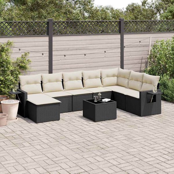 vidaXL 9 Piece Garden Sofa Set with Cushions Black Poly Rattan