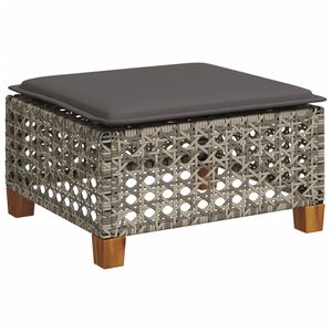 vidaXL Garden Stool with Cushion Grey 63.5x56x32 cm Poly Rattan