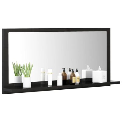 vidaXL Bathroom Mirror High Gloss Black 80x10.5x37 cm Engineered Wood