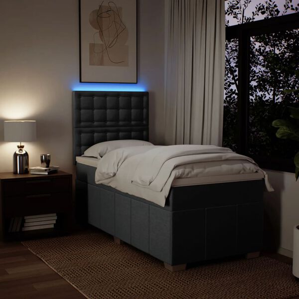 vidaXL Box Spring Bed with Mattress Dark Grey King Single Fabric