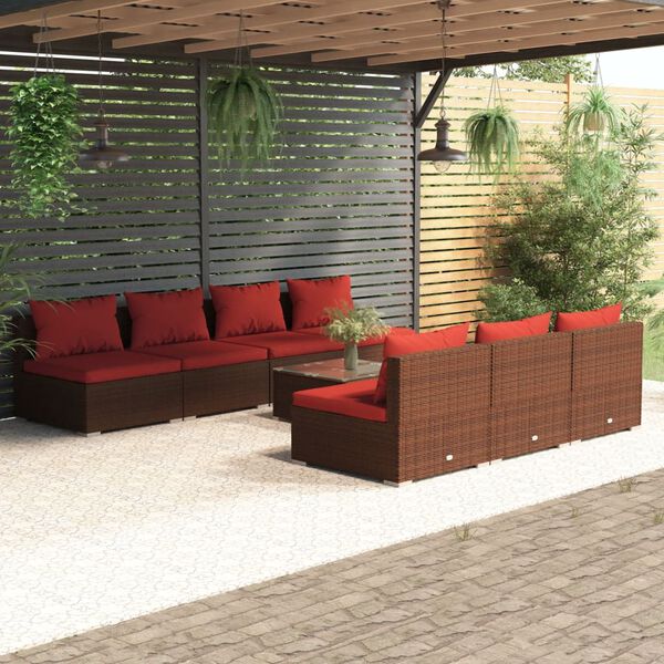 vidaXL 8 Piece Garden Lounge Set with Cushions Poly Rattan Brown