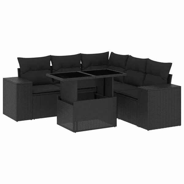 vidaXL 6 Piece Garden Sofa Set with Cushions Black Poly Rattan
